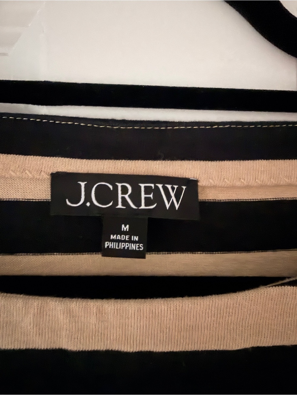 J. Crew Black and Beige Striped Tee with Feather Sleeve Detail - Picture 3 of 6